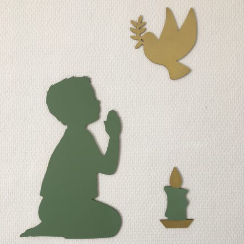 Coin prière enfant silhouette grand garçon - vert d'eau