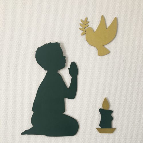 Coin prière enfant silhouette grand garçon - vert forêt
